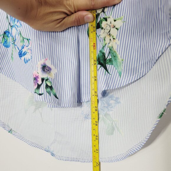 Another Story Womens Blue White Stripe Floral Print V-Neck High Low Blouse Small - Picture 8 of 10